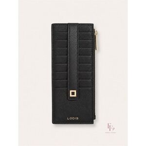 NWT Lodis Julia Long Stacker Wallet Black Pebbled Leather RFID Card Case